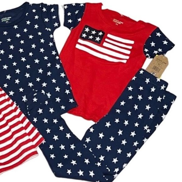 Chick Pea USA 4T NWT 4pc SET stars stripes 4th of July red white blue pajamas PJ - Picture 2 of 4